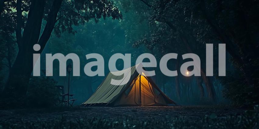 Enchanted Forest Campsite Nighttime Tent Scene Mystical Atmosphe