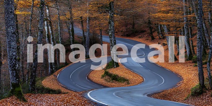 Winding Road Through Autumn Forest Scenic Drive Fall Foliage Nat