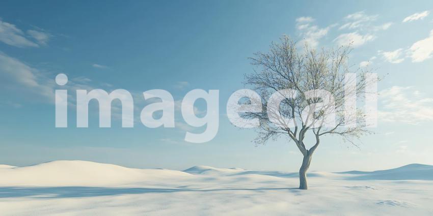 Solitary Tree in a Winter Landscape Artistic Digital Artwork