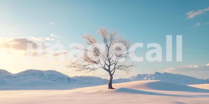 Winter Solitude Lone Tree in Snowy Landscape