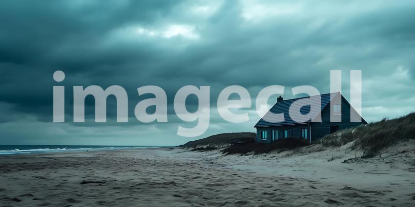 Coastal Cottage Dramatic Seascape with Stormy Sky