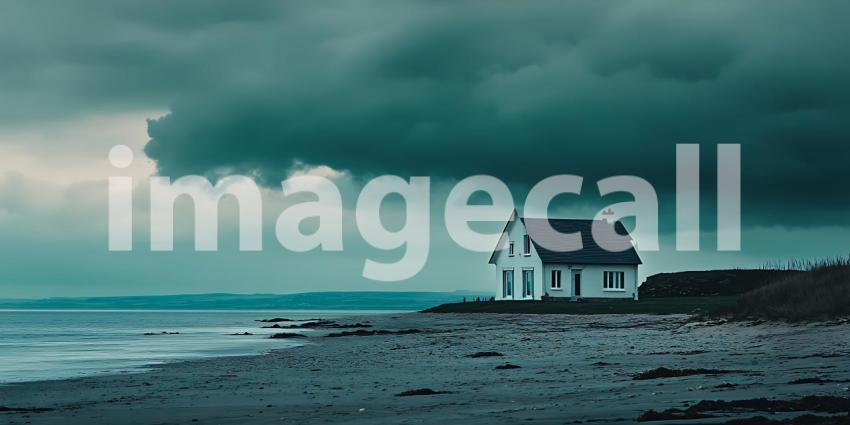 Coastal Cottage Under a Dramatic Sky A Seascape Photograph