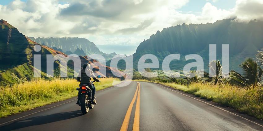 Motorcycle Road Trip Scenic Mountain Highway Adventure Photograp