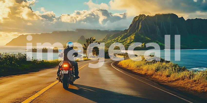 Motorcycle Road Trip Scenic Coastal Ride at Sunset