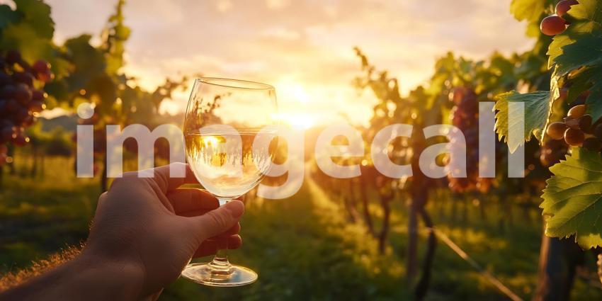 Sunset Vineyard A Glass of Wine at Golden Hour