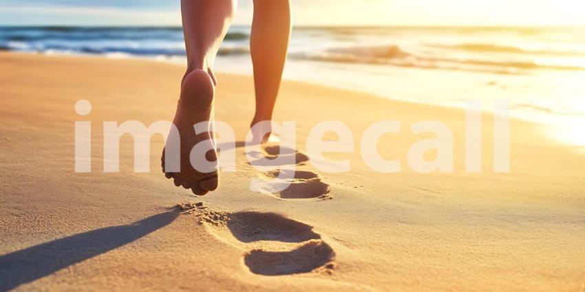 Beach Walk Footprints in the Sand at Sunset