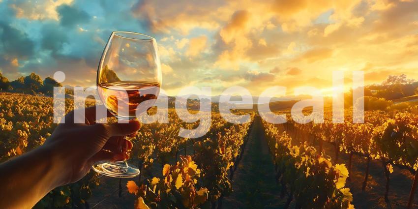 Sunset Vineyard A Glass of Wine at Golden Hour