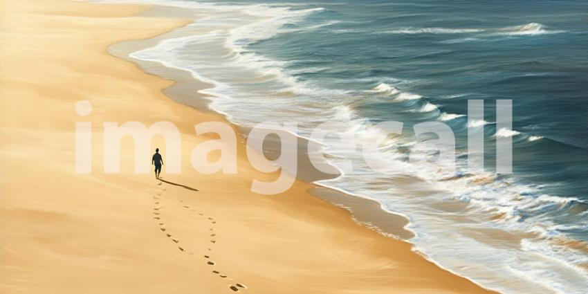 Ocean Beach Solitude Person Walking on Sandy Shore
