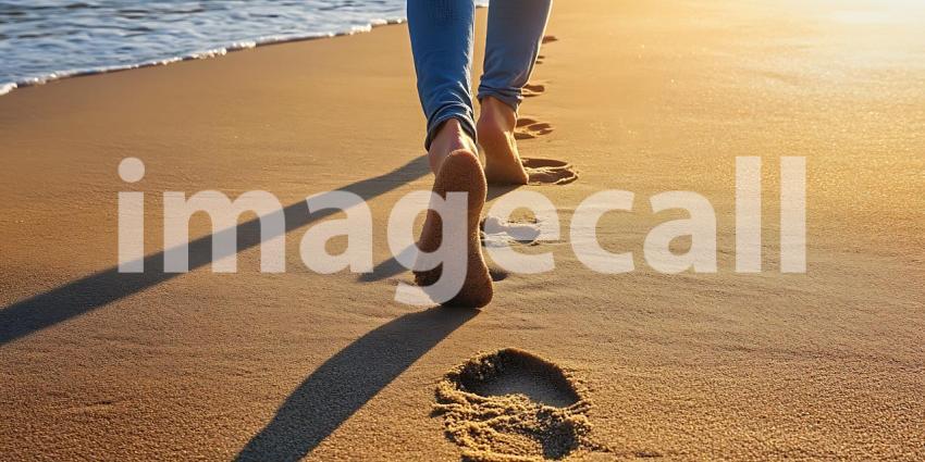 Beach Walk Sunset Footprints in Sand  Ocean Shore Travel Photogr
