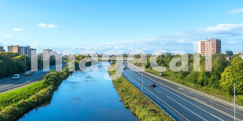 Stunning Cityscape River Highway and Urban Development Panoramic