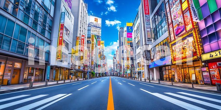 Vibrant City Street Stunning Panoramic View of Urban Architectur