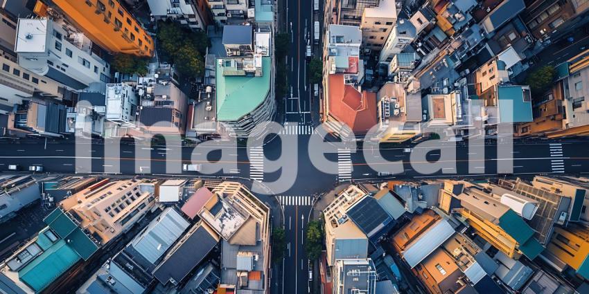 Aerial Cityscape Urban Crossroads Perspective HighAngle View of