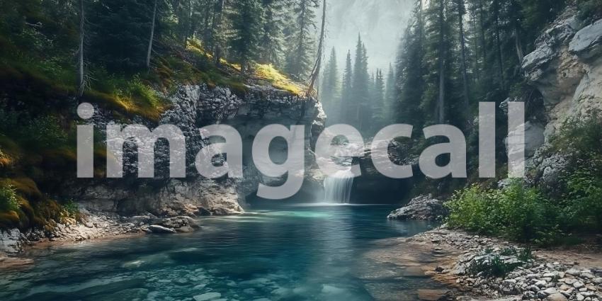 Enchanted Forest River Winter Wonderland Landscape