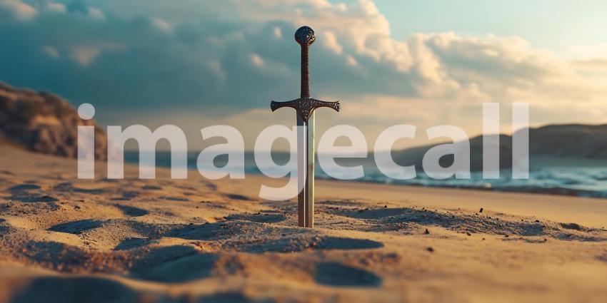 Epic Fantasy Sword in Coastal Landscape Dramatic Scene