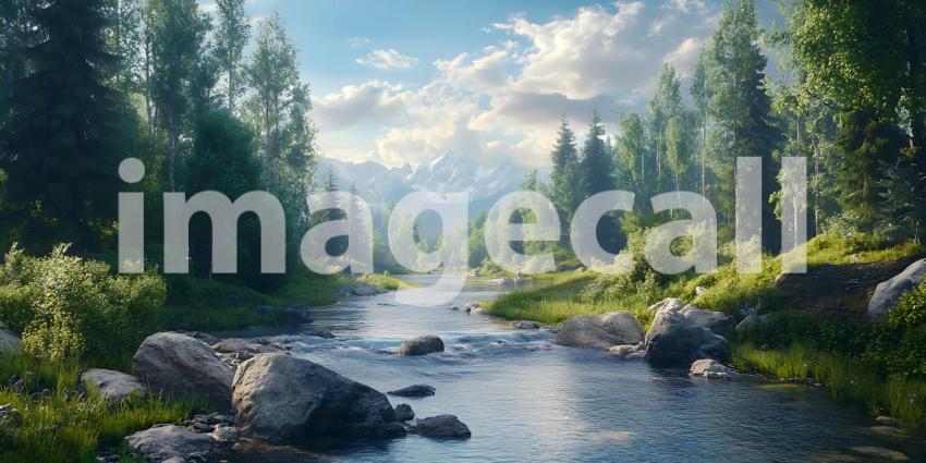 Serene River Landscape Picturesque Nature Scene