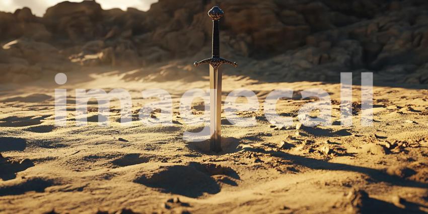 Epic Fantasy Sword in Desolate Landscape A Breathtaking Digital