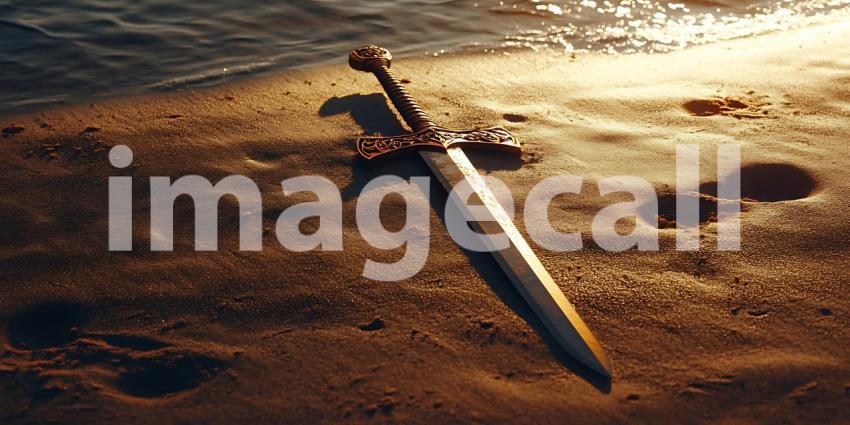 Sunset Beach Sword Epic Fantasy Weapon on Sandy Shore
