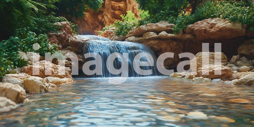 Serene Waterfall Lush Nature Background for Relaxation and Tranq
