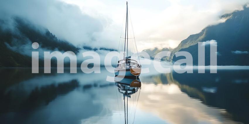 Serene Sailboat in Fjord Stunning Landscape Photography