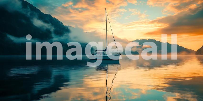 Stunning Sunset Sailboat Serene Fjord Landscape Photography