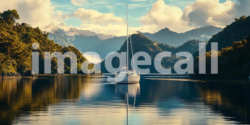 Scenic Sailboat in Mountain Fjord Stunning Landscape Photography