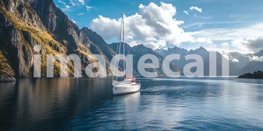 Stunning Fjord Landscape Yacht Sailing Picturesque Mountains and
