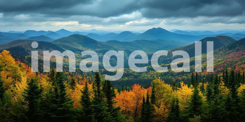 Autumnal Mountain Majesty Panoramic Vista of Colorful Fall Folia