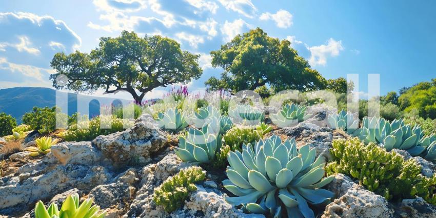 Coastal Landscape Ocean View Lush Plants Sunny Day