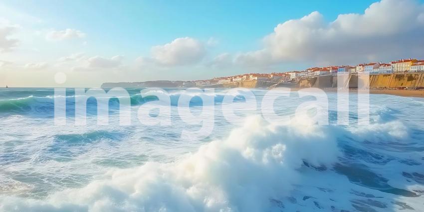 Ocean Waves Crashing on Coastal Town A Stunning Seascape