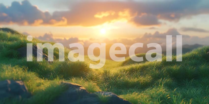 Stunning Sunset Panorama Serene Rolling Hills Landscape Photogra