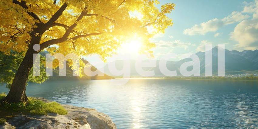 Golden Autumn Lake Peaceful Nature Scene