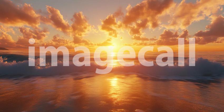 Ocean Sunset Vibrant Golden Hour Seascape with Dramatic Clouds