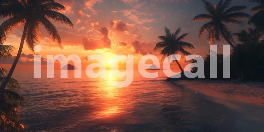 Stunning Tropical Sunset Paradise Beach Scene