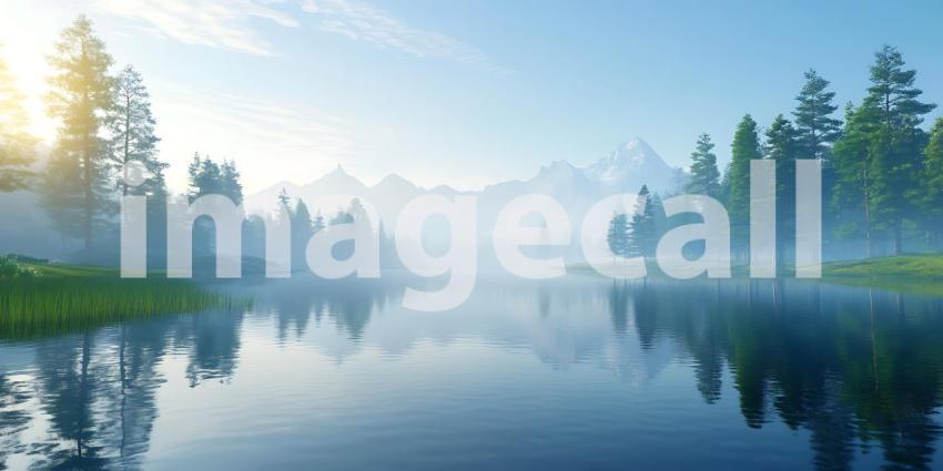 Serene Mountain Lake Misty Sunrise Landscape Photography