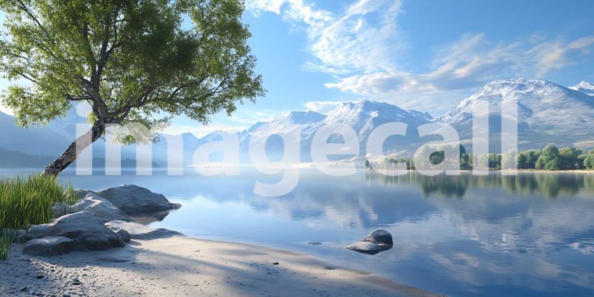 Serene Lakeside Vista Mountain Scenery and Tranquil Waters
