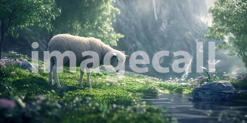 Serene Sheep in Lush Meadow A Peaceful Nature Scene