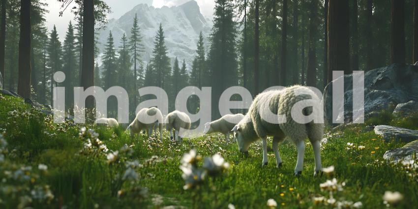 Mountain Goat Scenic Landscape Alpine Meadow Coniferous Forest