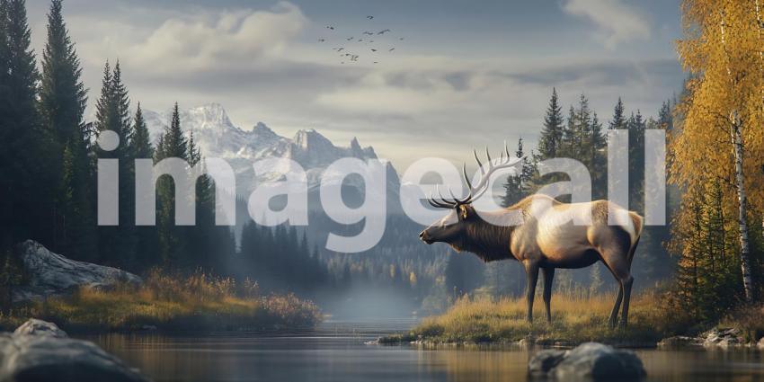 Majestic Elk in Autumnal Mountain Landscape Breathtaking Nature