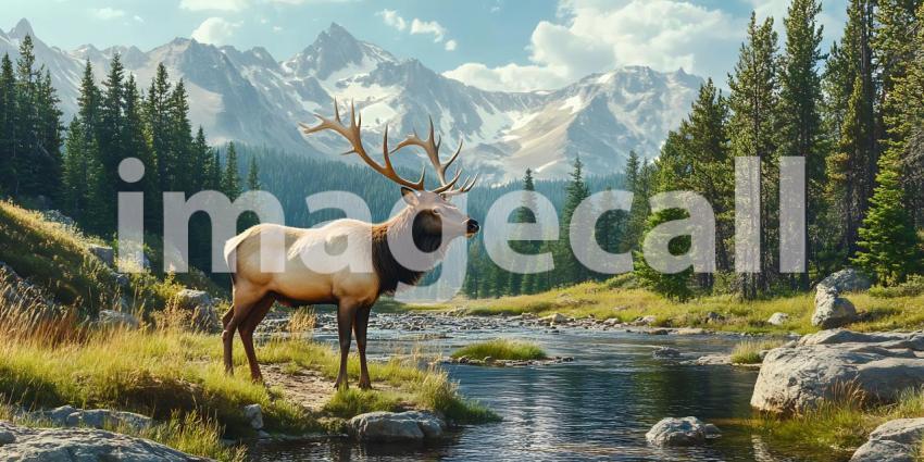 Majestic Elk in Mountain Landscape Breathtaking Nature Scene