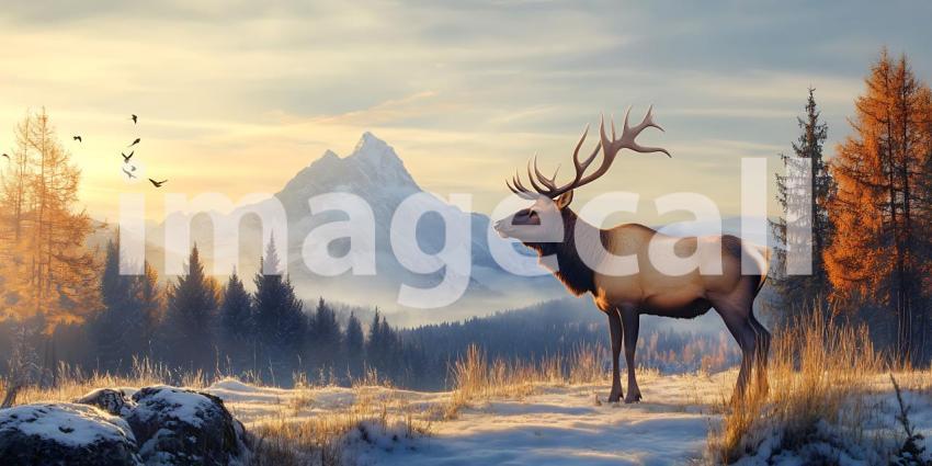 Majestic Elk in Winter Mountain Landscape Breathtaking Nature Sc