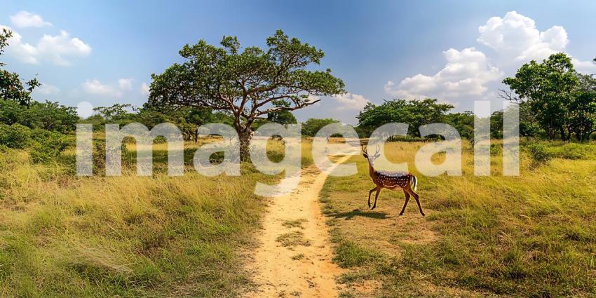 African Savanna Dirt Path Leading Through Golden Grasslands