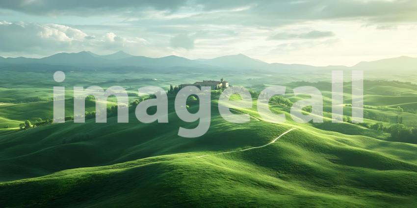 Epic Scenic Landscape Lush Green Hills and Distant Mountains