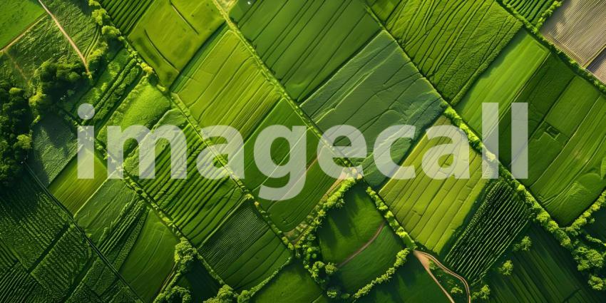 Aerial view of beautiful green agricultural fields background