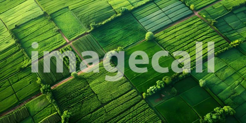 Aerial view of beautiful green agricultural fields background