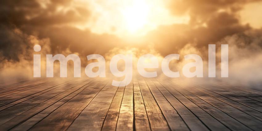 Golden Hour Sunset Misty Wooden Path Background