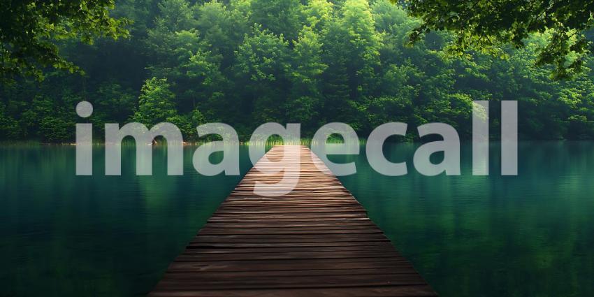 Serene Path Tranquil Water  Lush Foliage Photography