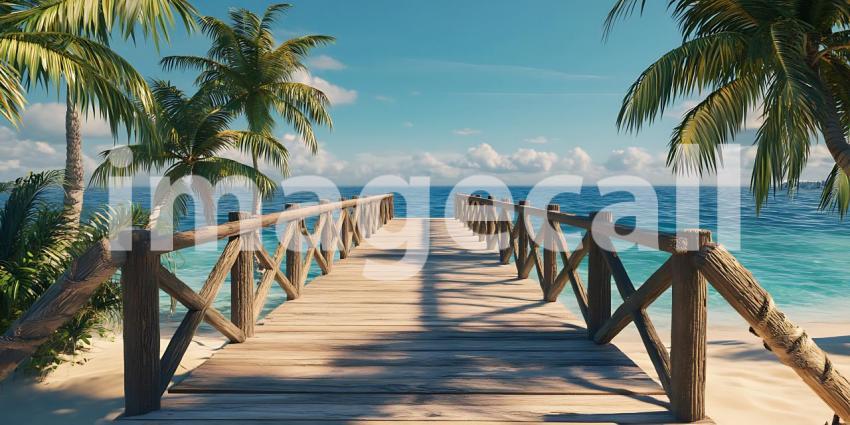 Tropical Beach Pier Sun Sand and Ocean Paradise  Scenic Vista