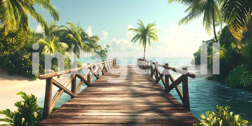 Tropical Paradise Wooden Walkway to Ocean Beach Scene  Idyllic I