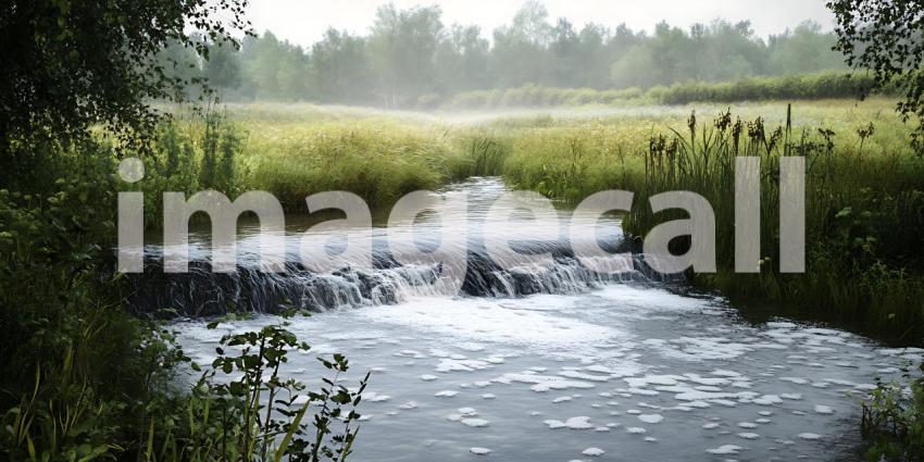 Serene River Scene Lush Greenery Tranquil Waterfall Nature Photo