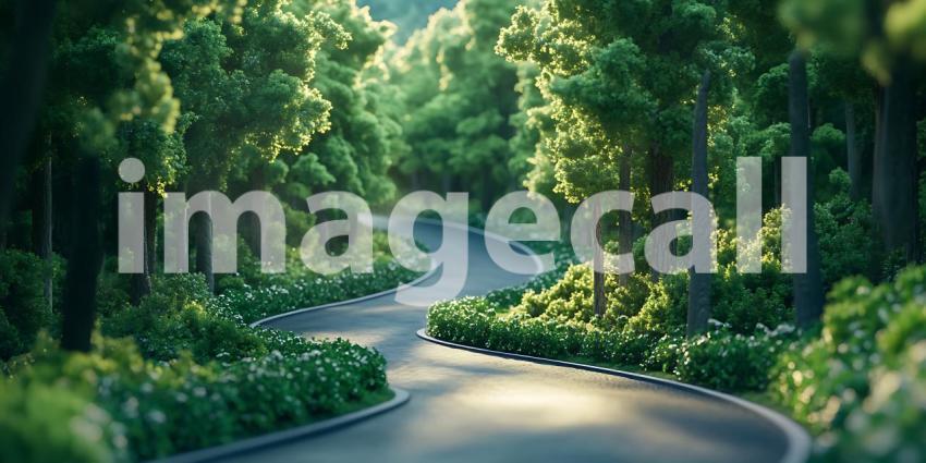 Winding Road Through Lush Green Forest Scenic Nature Photography
